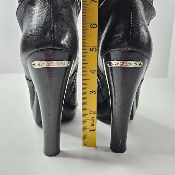 Michael Kors Stiletto High Heel Platform Boots Size 7.5 Black Leather Knee High - Picture 7 of 16